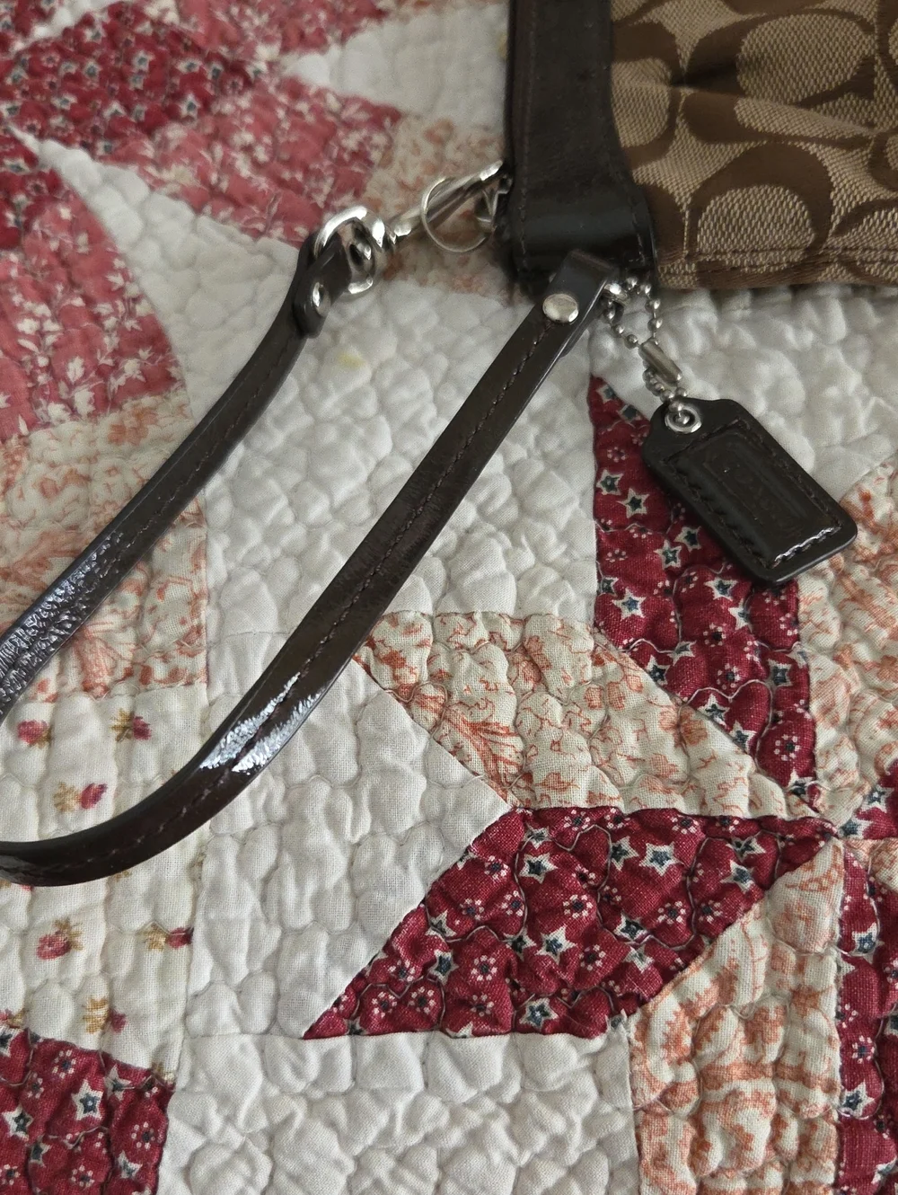 Coach Tan and Brown Signature Canvas Wristlet